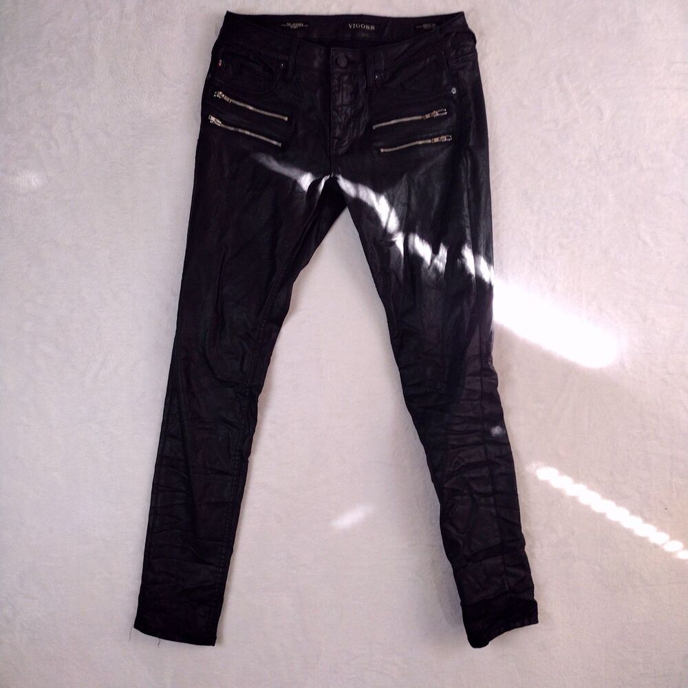 Vigoss The Jagger Skinny Jeans Womens Black Moto Zipper Detail Stretch Denim 28